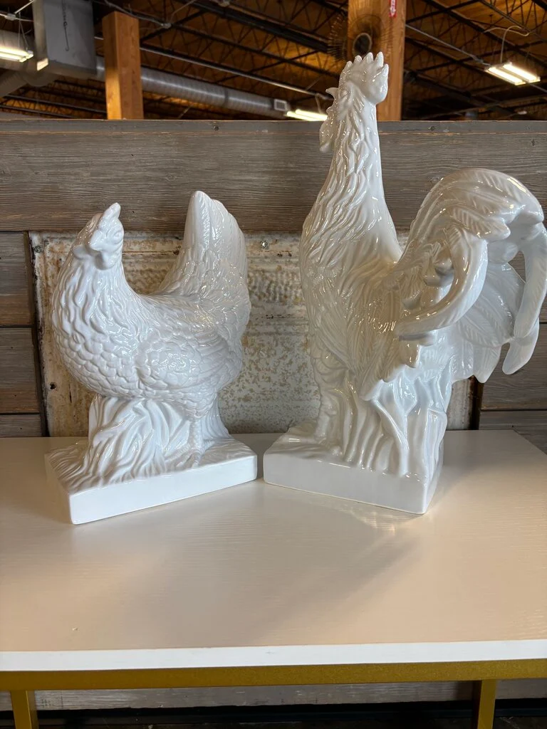 Rooster & Chicken Statues 2 PC