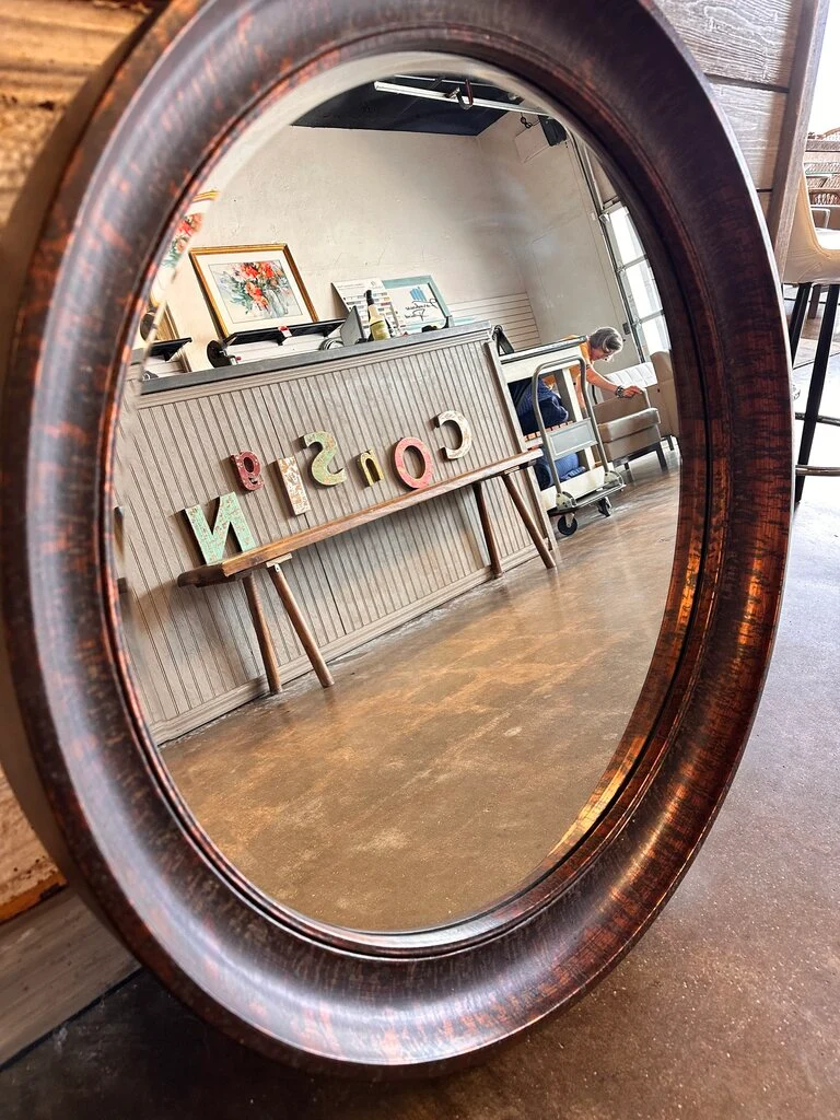 Rustic Aged Wood Round Mirror