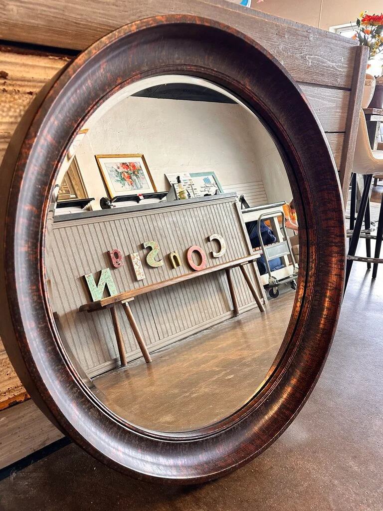Rustic Aged Wood Round Mirror - Image 2