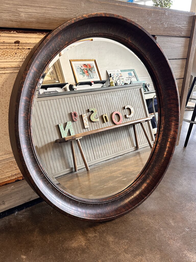 Rustic Aged Wood Round Mirror - Image 3