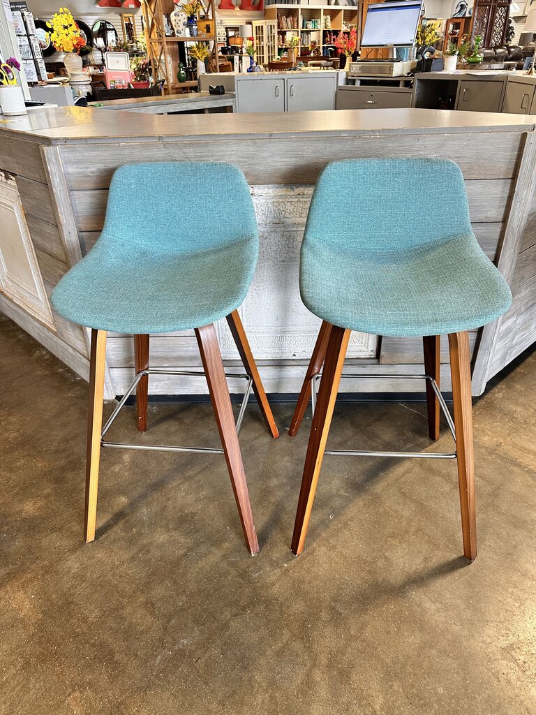 Set 2 Bar Stool Upholstered & Wood - Image 2