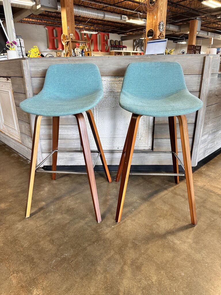 Set 2 Bar Stool Upholstered & Wood - Image 3