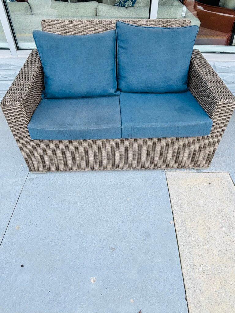 SET 3 Faux Wicker Loveseat, Chair, & Side Table w/Cushions - Image 3