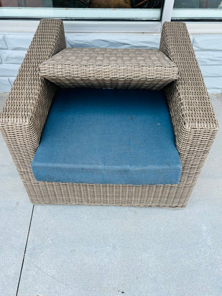 SET 3 Faux Wicker Loveseat, Chair, & Side Table w/Cushions - Image 4