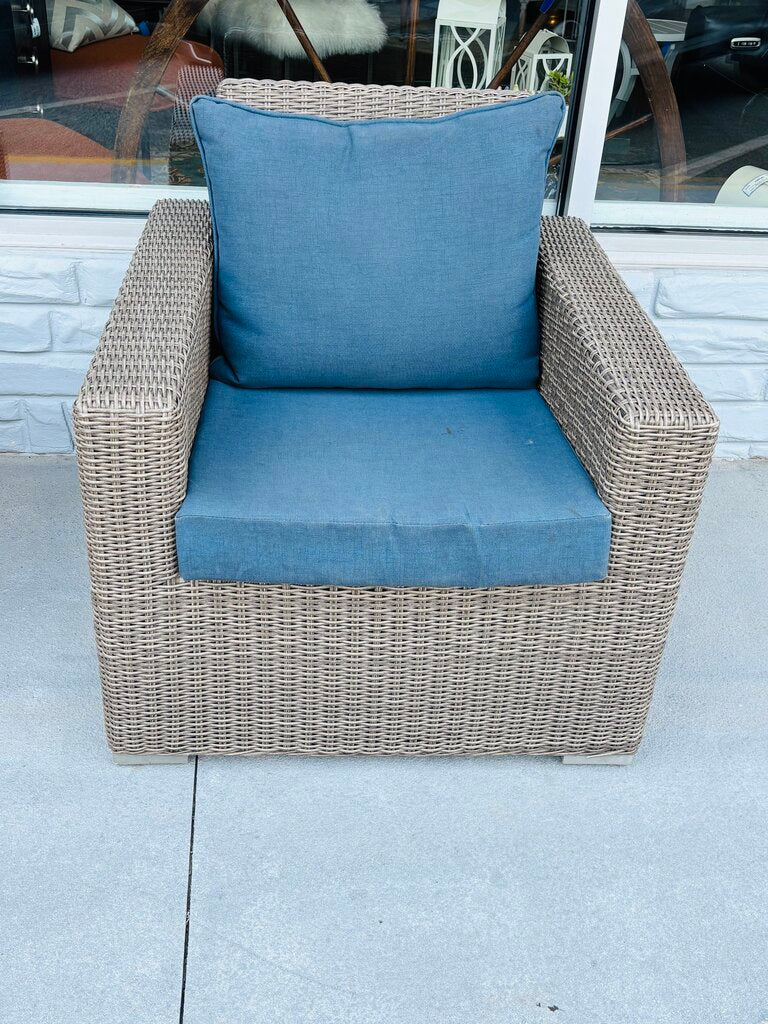 SET 3 Faux Wicker Loveseat, Chair, & Side Table w/Cushions - Image 6