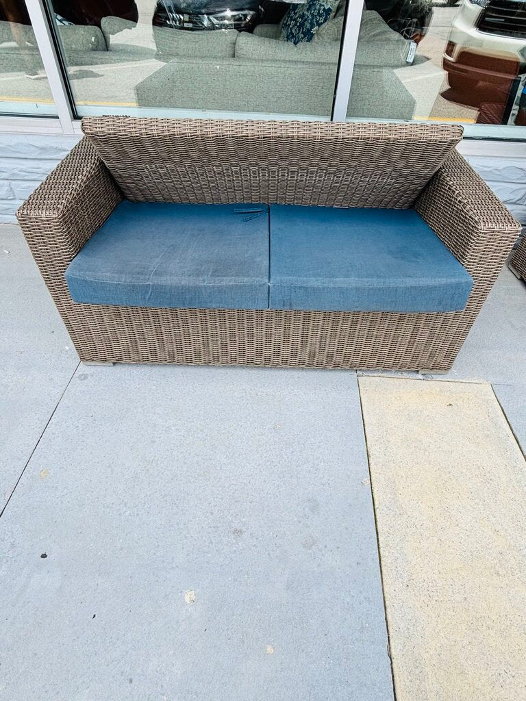 SET 3 Faux Wicker Loveseat, Chair, & Side Table w/Cushions - Image 7