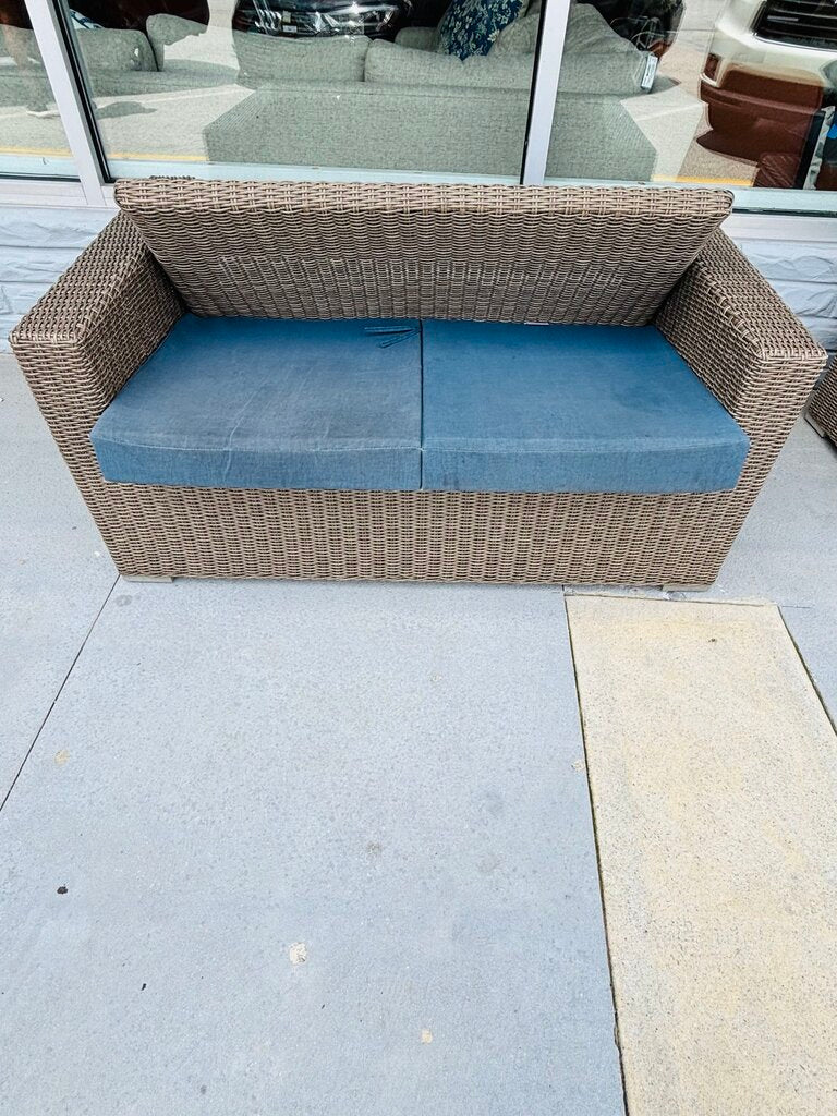 SET 3 Faux Wicker Loveseat, Chair, & Side Table w/Cushions - Image 8
