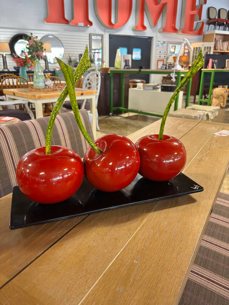 Triple Red Cherries Signed Sculpture