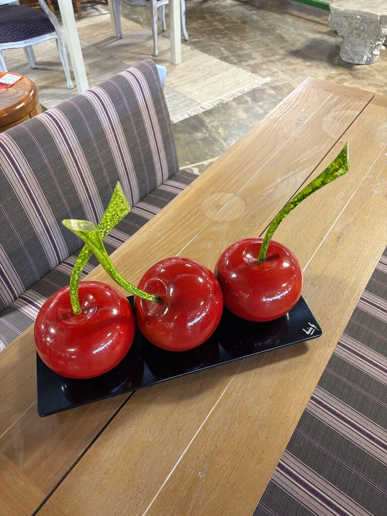 Triple Red Cherries Signed Sculpture - Image 2