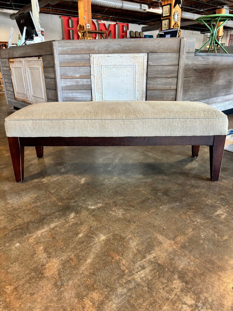 Upholstered Beige Wood Leg Bench - Image 3