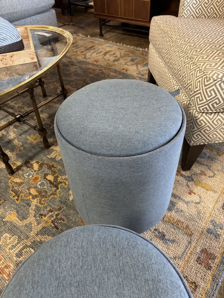 Upholstered Blue Ottoman With Tray - Image 2