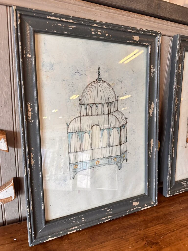 Vintage Birdcage in Distressed Frame Signed 15 X 20 - Image 2