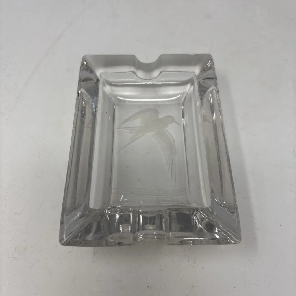 Vintage Etched Bird Rectangle Glass Ashtray