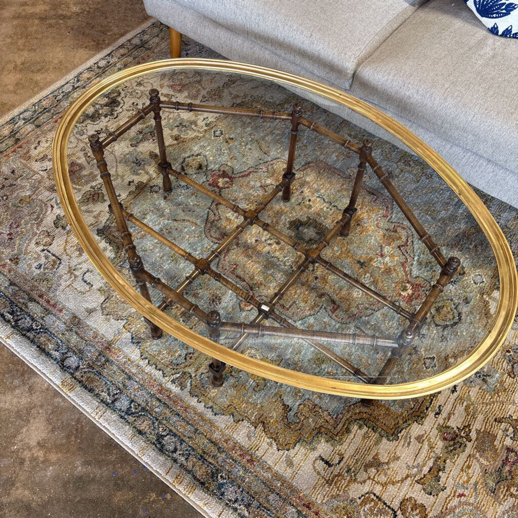 Vintage Glass/Faux Bamboo Oval Coffee Table - Image 3