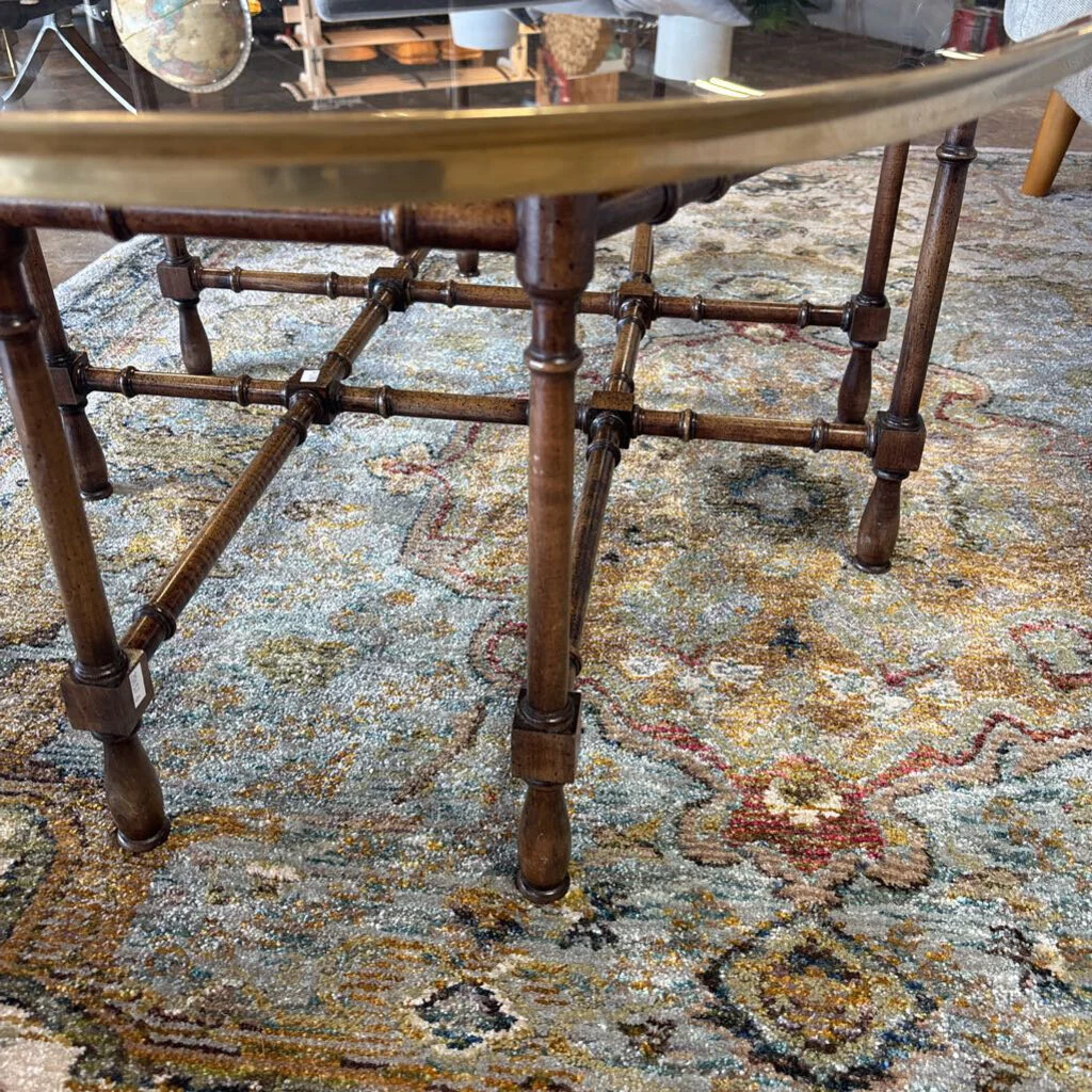 Vintage Glass/Faux Bamboo Oval Coffee Table - Image 4