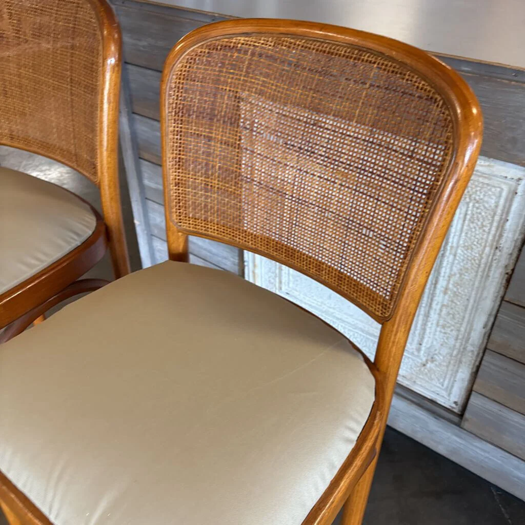 Vintage MCM Wood/Rattan Back Bar Stools Pair - Image 4