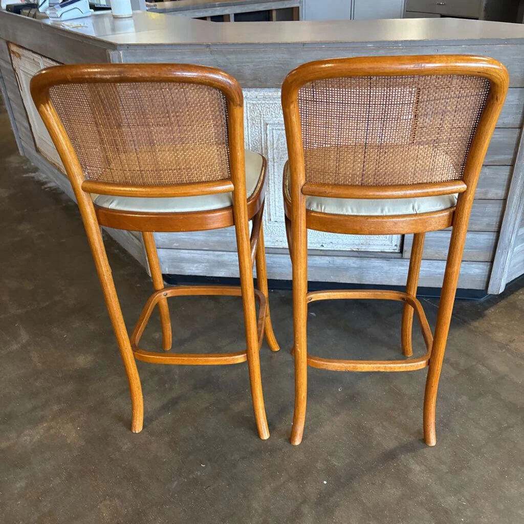 Vintage MCM Wood/Rattan Back Bar Stools Pair - Image 6
