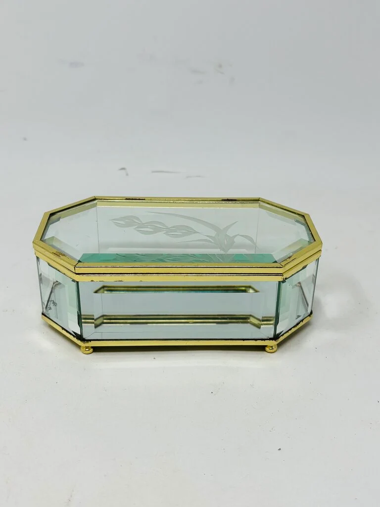 Vintage Octagon-Shaped Glass Trinket Box