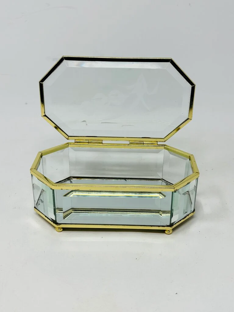 Vintage Octagon-Shaped Glass Trinket Box - Image 2