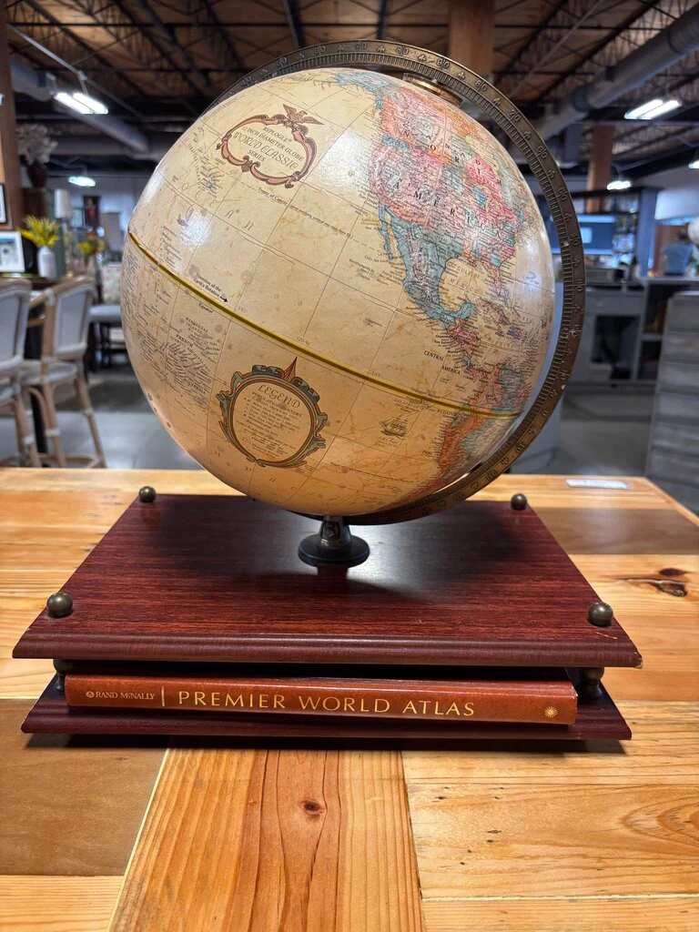 Vintage Replogle Globe on Stand with World Atlas
