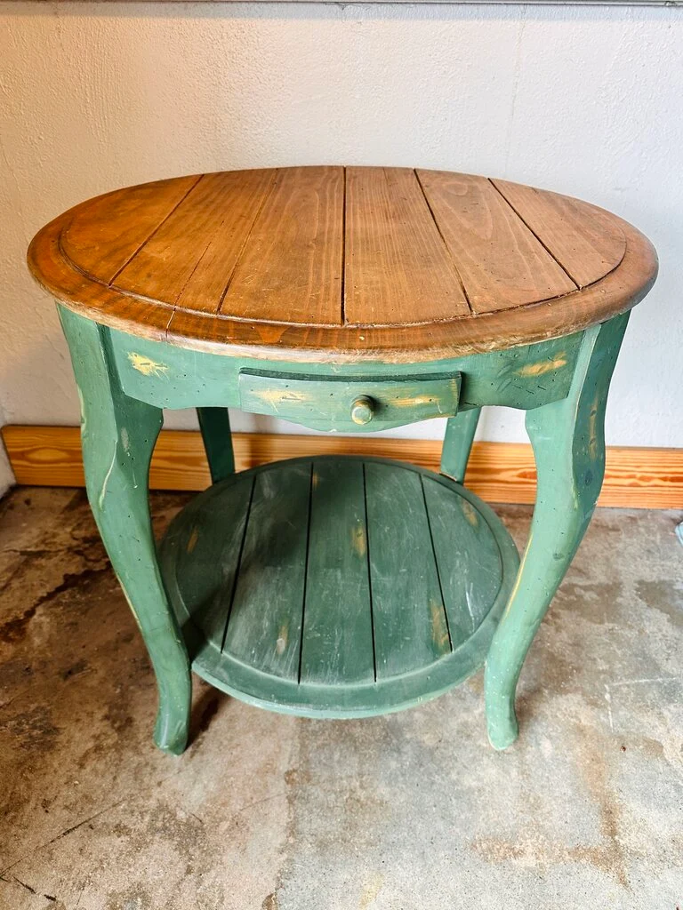 Vintage Round Wood Side Table 27.25"R 27"H - Image 2