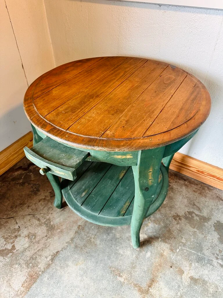 Vintage Round Wood Side Table 27.25"R 27"H - Image 3