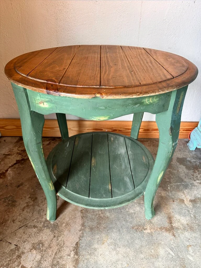 Vintage Round Wood Side Table 27.25"R 27"H - Image 4