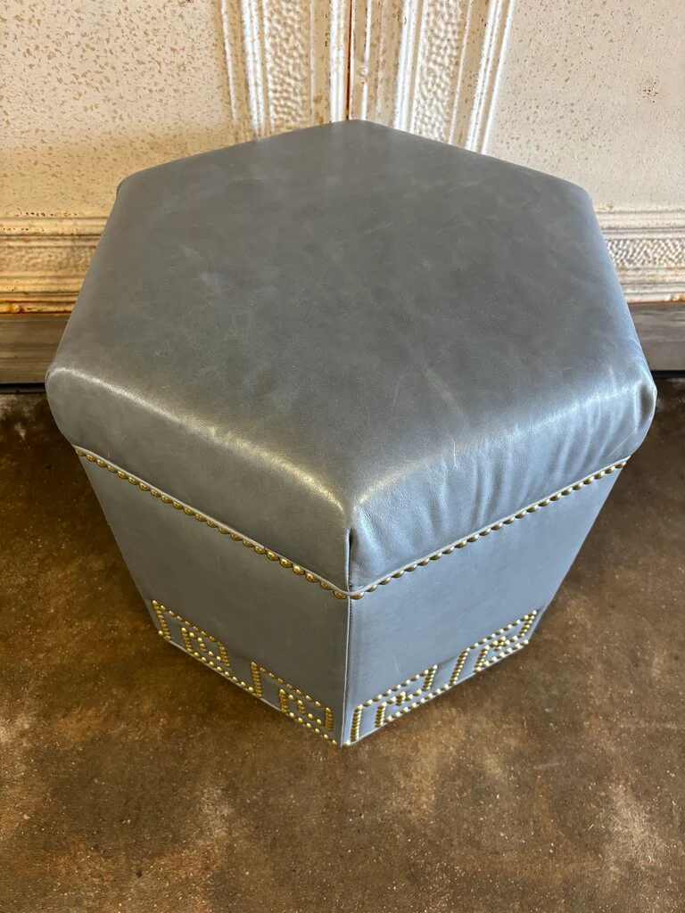 Viviette Leather Hexagon Ottoman - Image 3